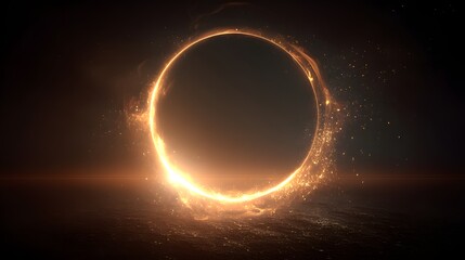 Fiery golden ring of light against a dark background.