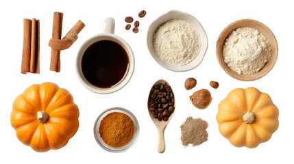 Pumpkin Spice Latte Ingredients Cinnamon Coffee Pumpkin on Transparent Background