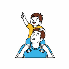Simple Line Drawing of Father and Son Enjoying Quality Time Illustration