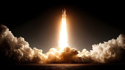 Powerful rocket launch into the dark night sky.