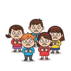 Cartoon Flat Design Group of Frightened Children Expressing Fear Illustration