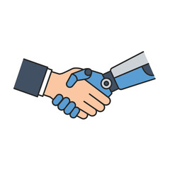 Human and robotic hand shaking in a professional agreement  