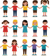 Group of diverse children holding hands smiling happy together vector illustration