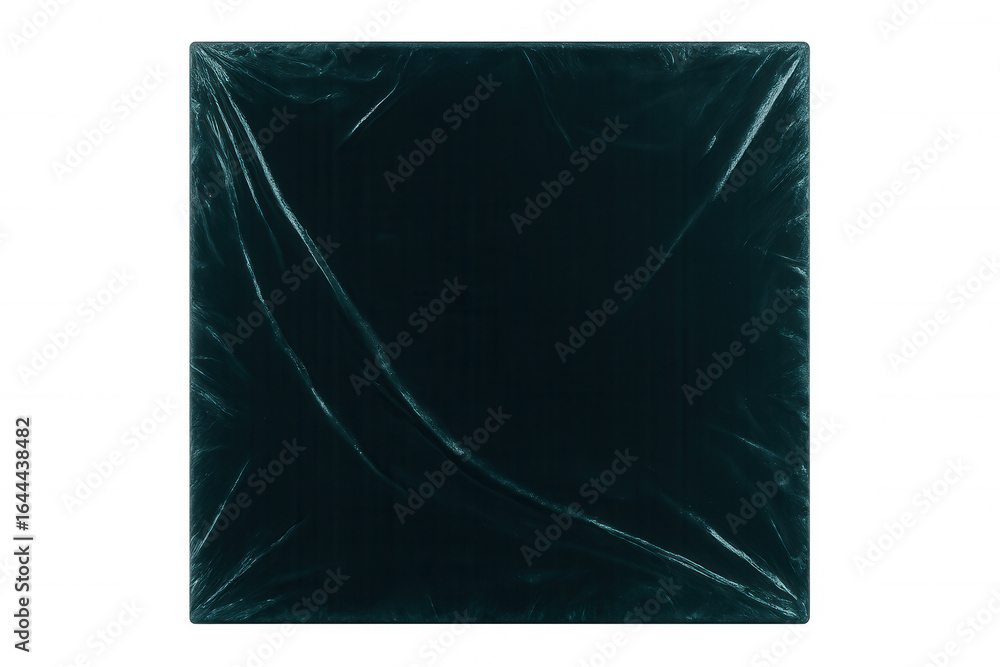 Poster wrinkled teal plastic wrap creating textured abstract surface, translucent material offering dynamic