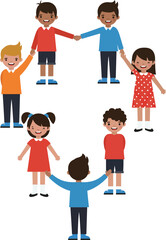 Children holding hands in circle playing together happy diverse kids teamwork fun vector illustration