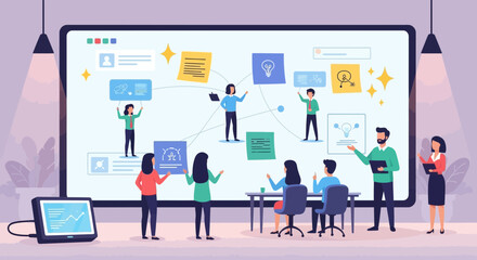 Team brainstorming and planning strategy session illustration for corporate success