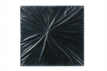 Shrink wrap plastic film stretching over square surface, generating wrinkled texture against transparent backdrop