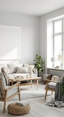 Serene Scandinavian Living Room with Natural Light and Minimalist Design Details