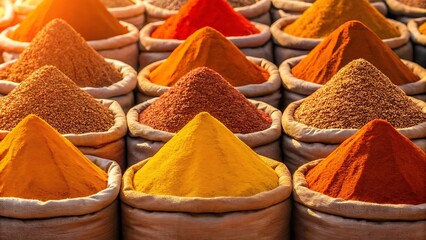 Colorful spice mounds vibrant hues spices turmeric