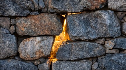 Sunlight filtering through a stone wall.