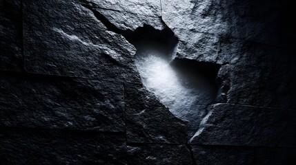 Dark stone wall with a broken section.