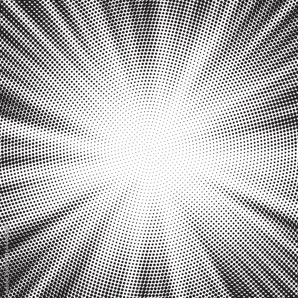 Poster halftone sun rays pattern. abstract halftone vector dots overlay background. monochrome dots pattern
