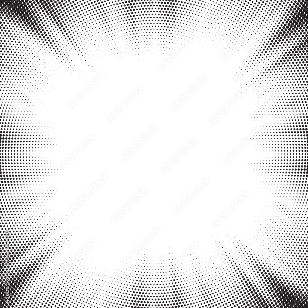 Poster halftone sun rays pattern. abstract halftone vector dots overlay background. monochrome dots pattern