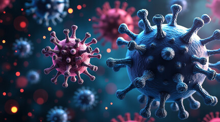 HIV Virus concept ,Microscopic combat between virus and antibody showcases vibrant colors and intricate details, highlighting
