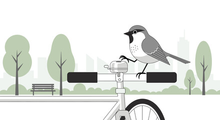 Urban Bird on Bicycle Illustration Emphasizing Freedom and Environmental Awareness on Biking Lifestyle