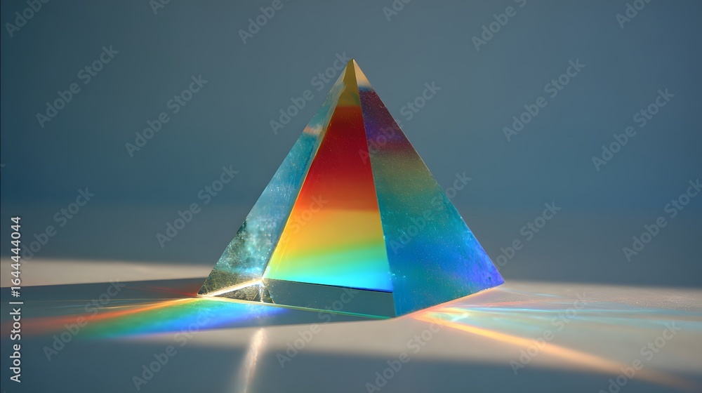 Poster transparent prism displaying a spectrum of light.