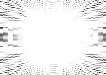 Abstract halftone sun rays pattern. Grunge halftone vector dots background. Monochrome dots pattern. Vector background in comic book style with sunburst rays and halftone. Retro pop art design.