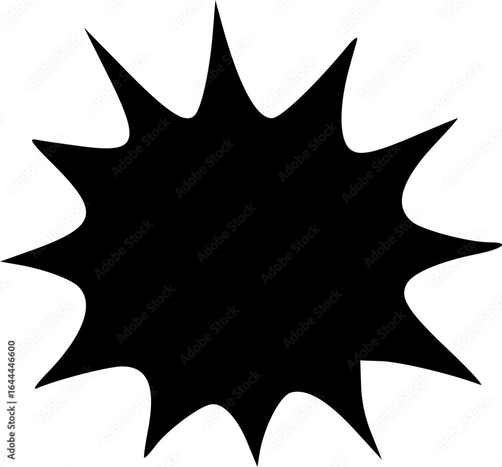Poster a black starburst graphic element with sharp points radiating outwards from a central mass.