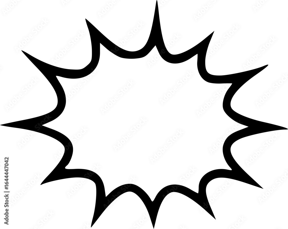 Poster black and white illustration of a burst shape with sharp points and a blank center area.