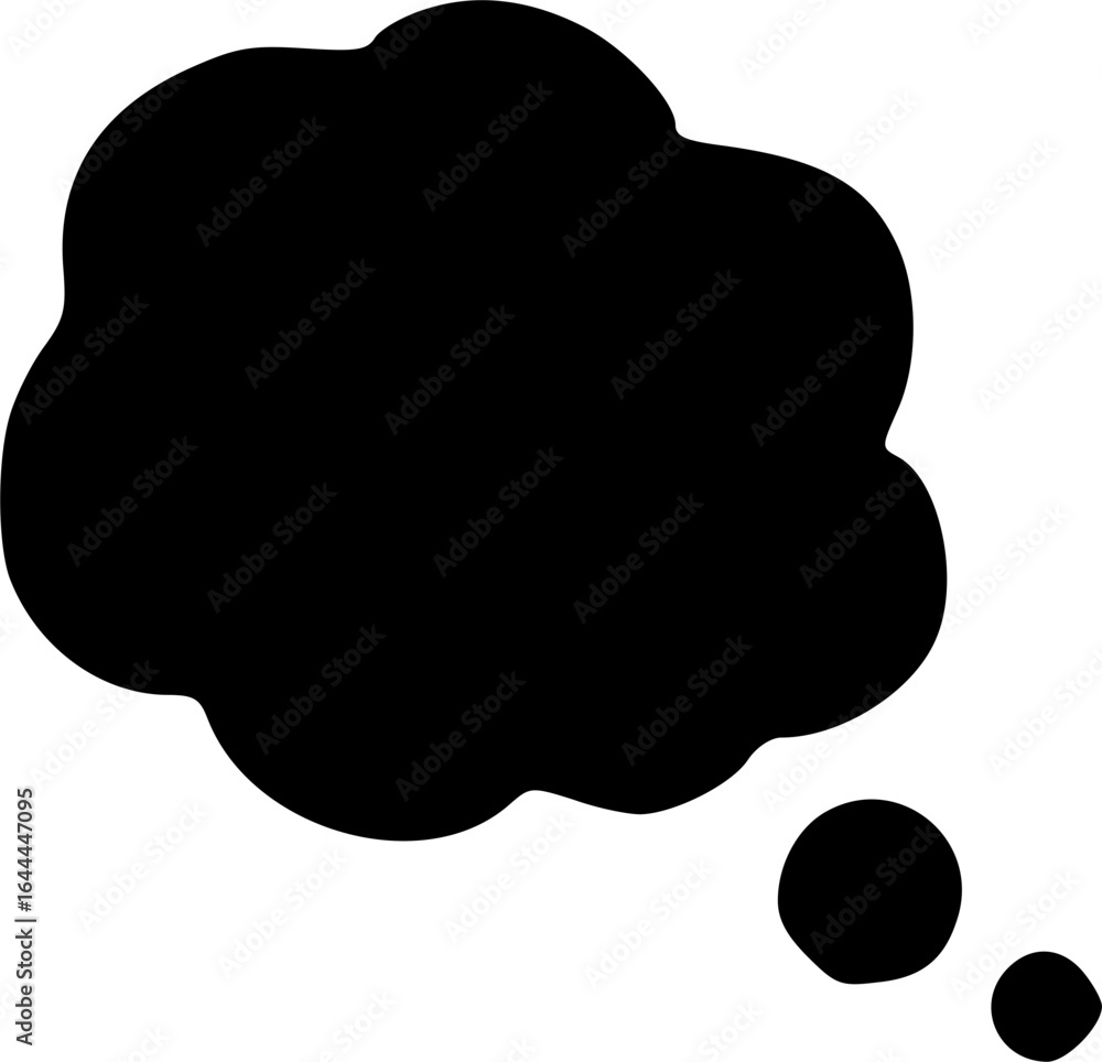 Poster black thought bubble with two trailing circles, isolated on a white background, representing thinkin