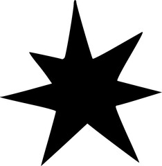 Fototapeta premium A graphic illustration of a black, asymmetrical seven-pointed starburst, symbolizing an explosion or impact.