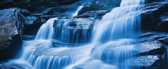 Blue Waterfall Cascading Over Rocks