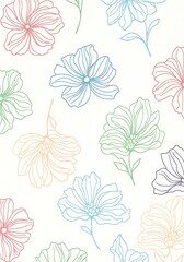 Delicate floral pattern with colorful line art on a light background offers gentle beauty
