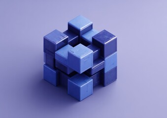 Obraz premium Abstract 3D puzzle of interlocking cubes in shades of blue
