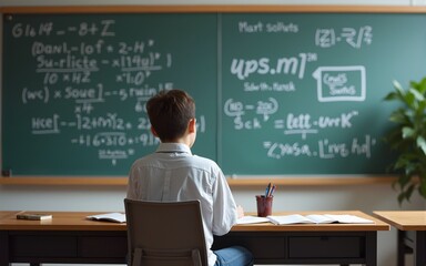 Modern classroom with math formulas. High quality