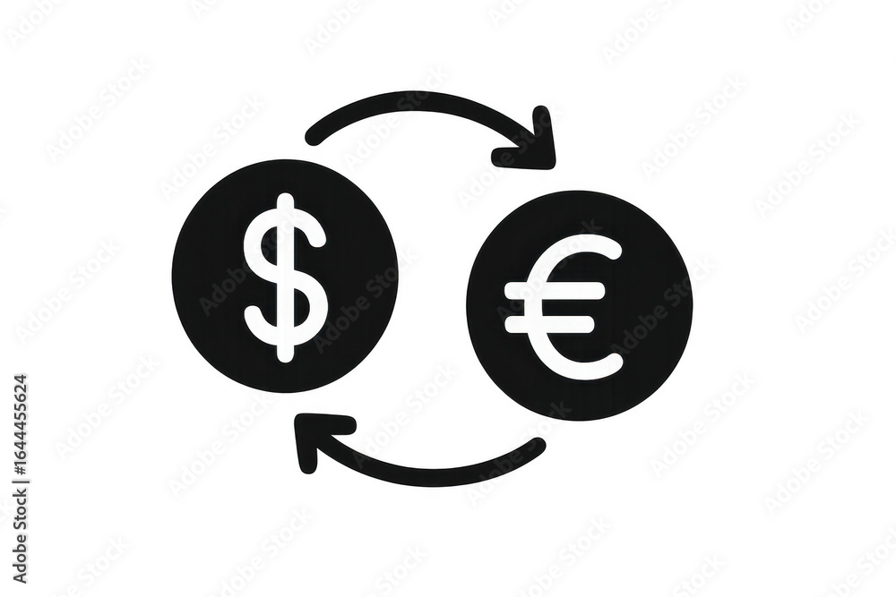 Poster currency exchange icon showing converting us dollar to euro with transparent background