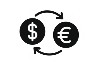 Currency exchange icon showing converting us dollar to euro with transparent background