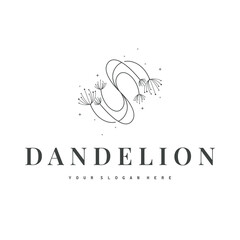 Dandelion Flower Logo Design Simple Minimalist Symbol Template