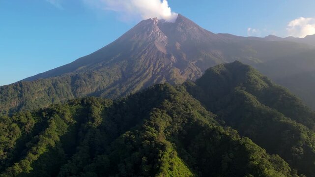 Sunrise Over Mount Merapi &ndash; Aerial View of Active Volcano, Indonesia. Mount Merapi at Sunrise