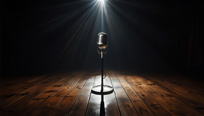 Stage Light: A dramatic image of an antique microphone under a spotlight, symbolizing anticipation and performance.
