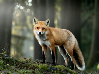 Red Fox Standing Alert in Natural Habitat, Sharp and Watchful Wildlife Moment in the Forest