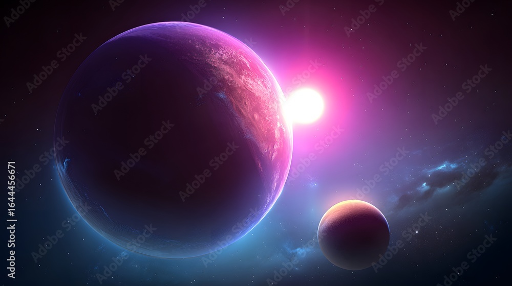 Poster colorful celestial bodies in deep space.