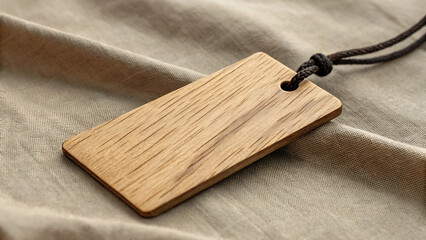 Wooden Tag Pendant With Rope On Textured Fabric necklace jewelry