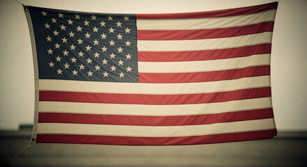 Fototapeta premium American Flag: A close-up, slightly faded shot of the American flag, symbolizing the nation's enduring spirit. This photo shows patriotism and history through its iconic design. 