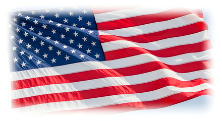 Obraz premium Waving American Flag: A close-up shot of the American flag, billowing proudly in the wind with its iconic stars and stripes, representing freedom and unity.