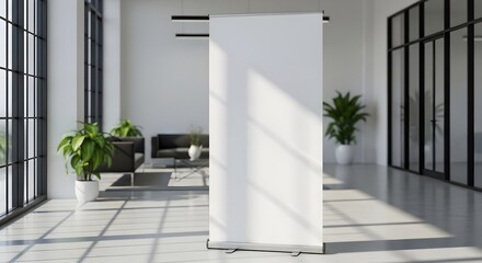 Roll Up Banner Display in Modern Office Mockup