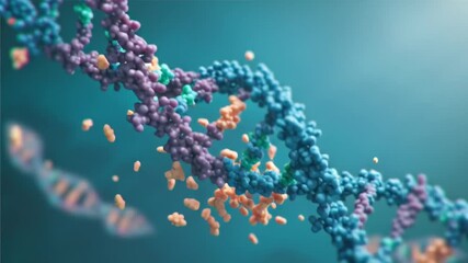 Digital DNA Structure Looping in Blue Background - Powered by Adobe