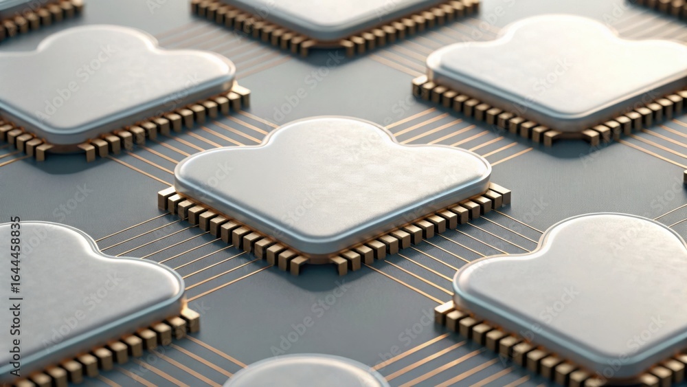 Poster microchip design with cloud shapes and bending connections on surface