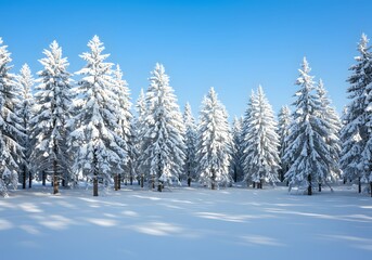 Naklejka premium A stunning winter landscape of snow-covered trees against a vibrant blue sky