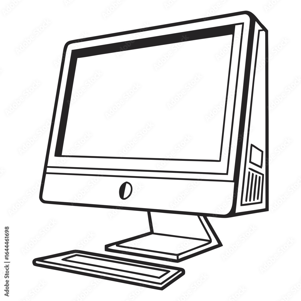 Fototapete desktop computer outline: a minimalistic monochrome image depicting a modern desktop computer setup,