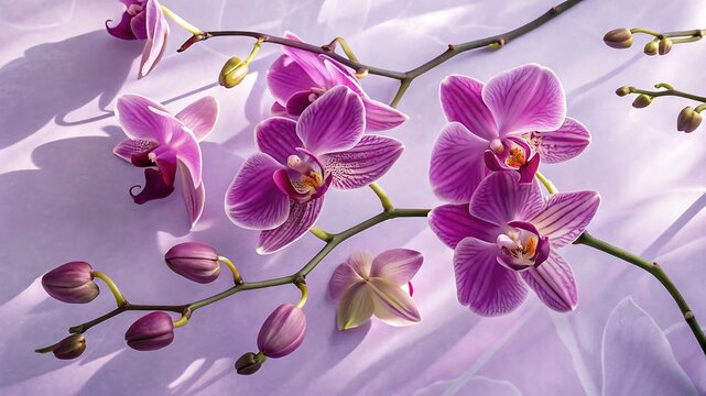 Purple orchid blooms and buds pink flower - Powered by Adobe