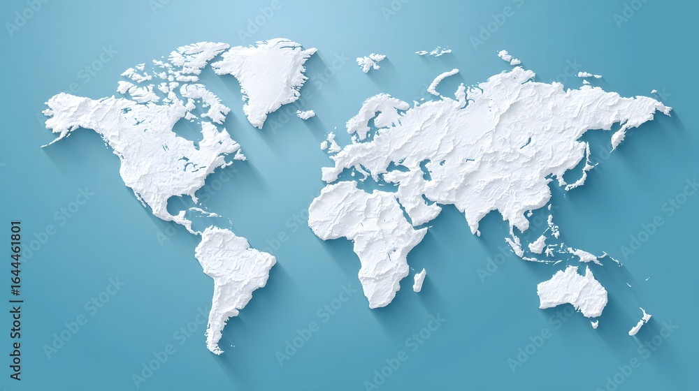 Poster a world map with a three-dimensional effect.