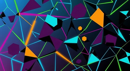 Abstract geometric background with vibrant neon lines and polygon shapes design