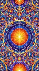 Intricate luminous kaleidoscopic design with vibrant colors and swirling patterns artistry