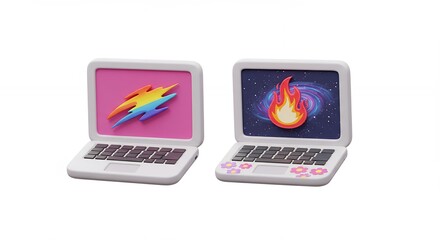 Colorful laptop illustration mockup