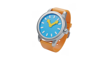 Brightly colored wristwatch with a light blue face and orange strap.